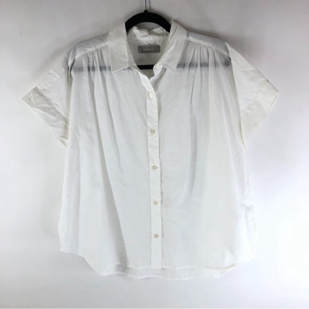 Everlane Womens The Square Air Shirt Cotton Short Sleeve Button Down White.